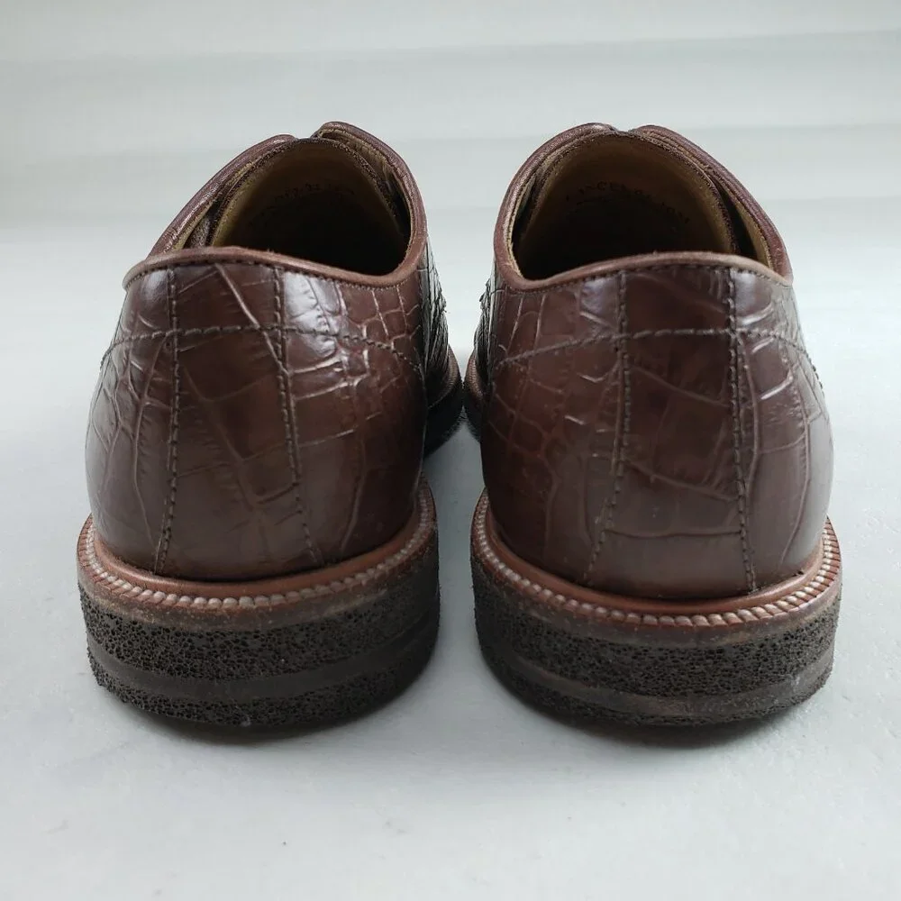 Donald Pliner Lance Derby Shoe Mens 10 M Brown Leather Lace Up Croc Embossed - Picture 9 of 11